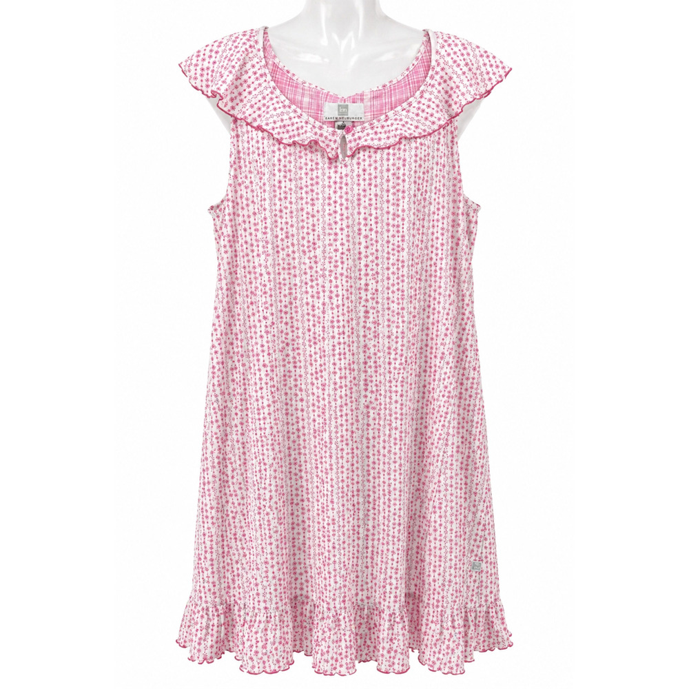 Cottagecore Nightgown Pink Floral Sleep Dress Ruffle Hem Karen Neuburger XL